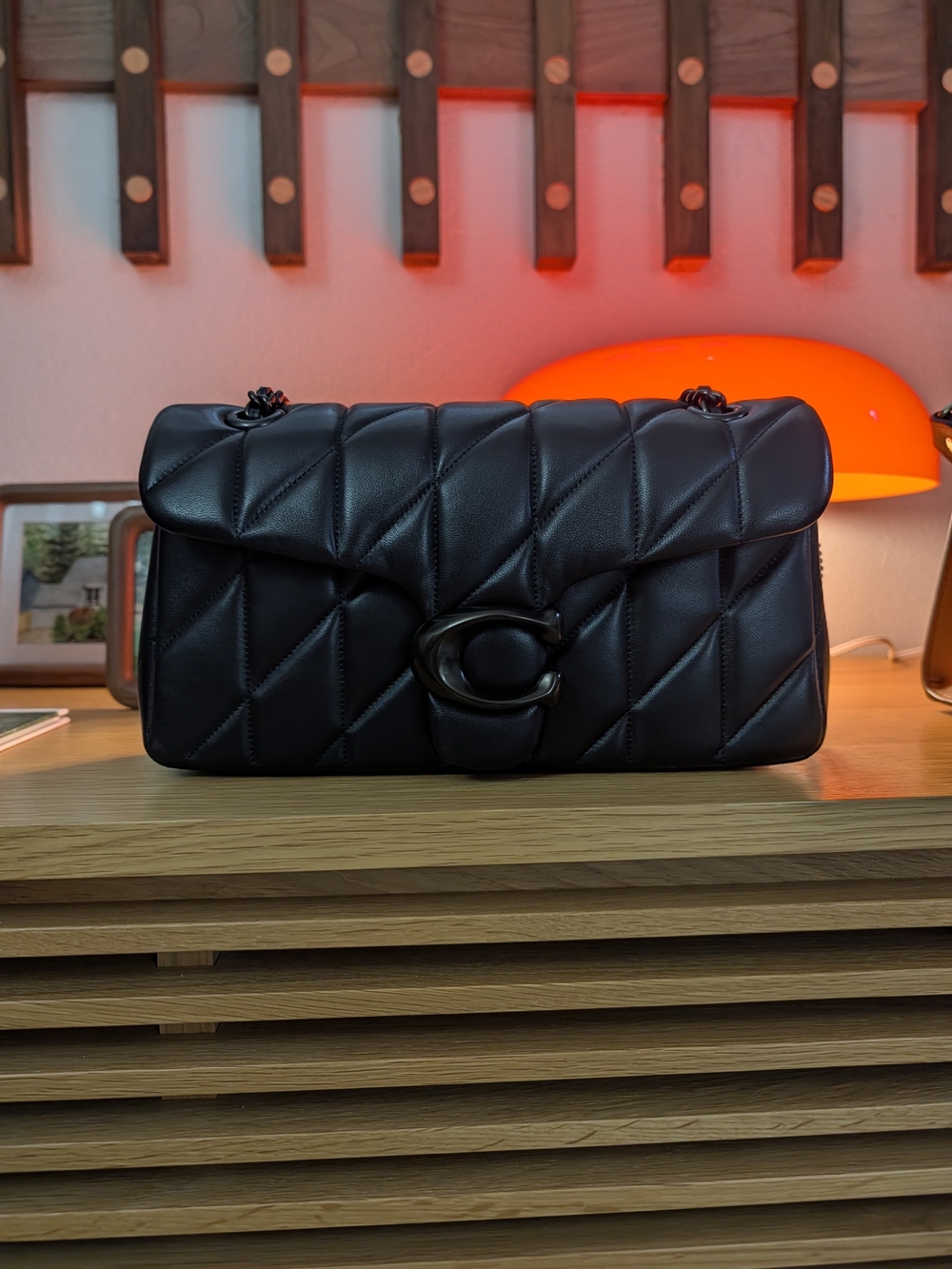 Coach Quilted Black Leather Shoulder Bag with Chain Strap